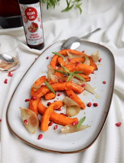 Recette de potiron et oignon rôtis au vinaigre de grenade BIO Granaline